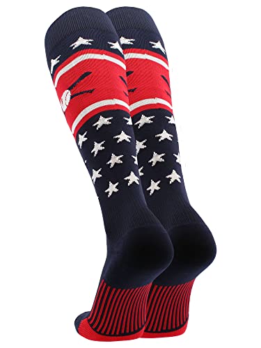 TCK Patriotic USA Baseball Socks with Baseball Bats (Navy/Red/White, Small)