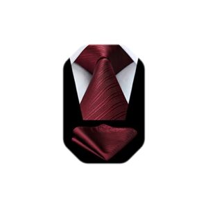 hisdern burgundy ties for men formal maroon mens ties and pocket square set wine red striped silk necktie handkerchief for wedding business graduation school party