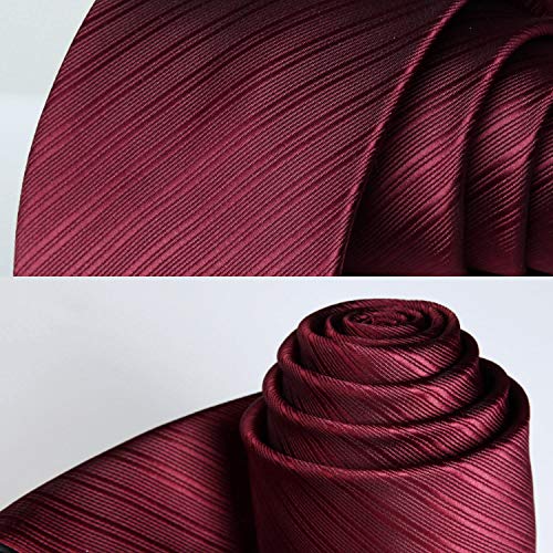 HISDERN Burgundy Ties for Men Formal Maroon Mens Ties and Pocket Square Set Wine Red Striped Silk Necktie Handkerchief for Wedding Business Graduation School Party