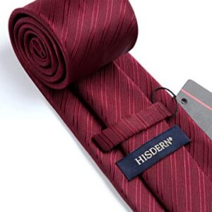 HISDERN Burgundy Ties for Men Formal Maroon Mens Ties and Pocket Square Set Wine Red Striped Silk Necktie Handkerchief for Wedding Business Graduation School Party