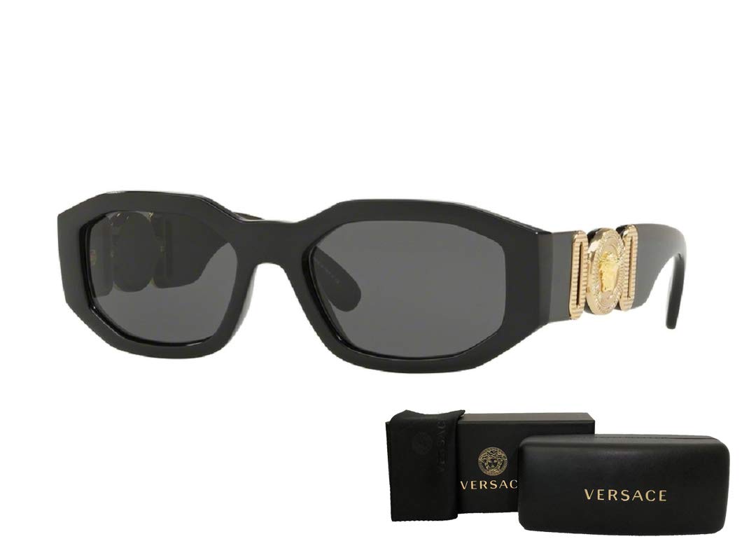 Versace VE4361 MEDUSA Rectangular GB1/87 53M Black/Grey Sunglasses For Men For women+ BUNDLE With Designer iWear Eyewear Kit