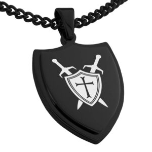 tioneer black stainless steel crusader emblem shield pendant necklace