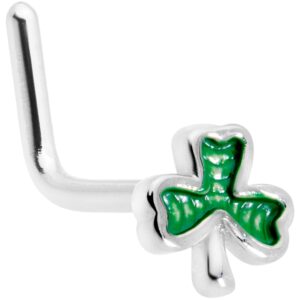 body candy womens 20g stainless steel l shaped nose ring shamrock nose stud body piercing jewelry 1/4"