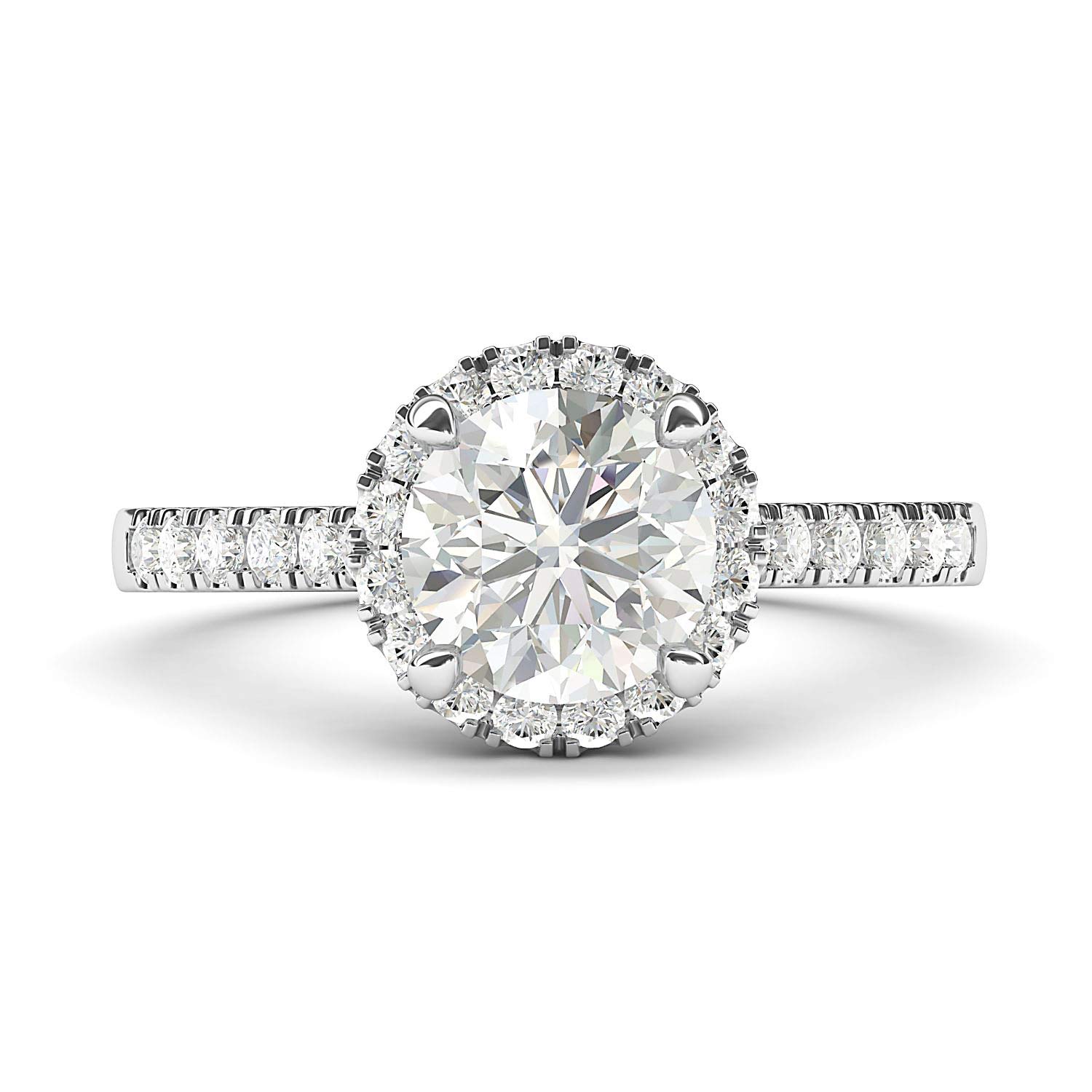 10k White Gold Classic Simulated Round Brilliant Cut Diamond Halo Engagement Ring with Side Stones (6)