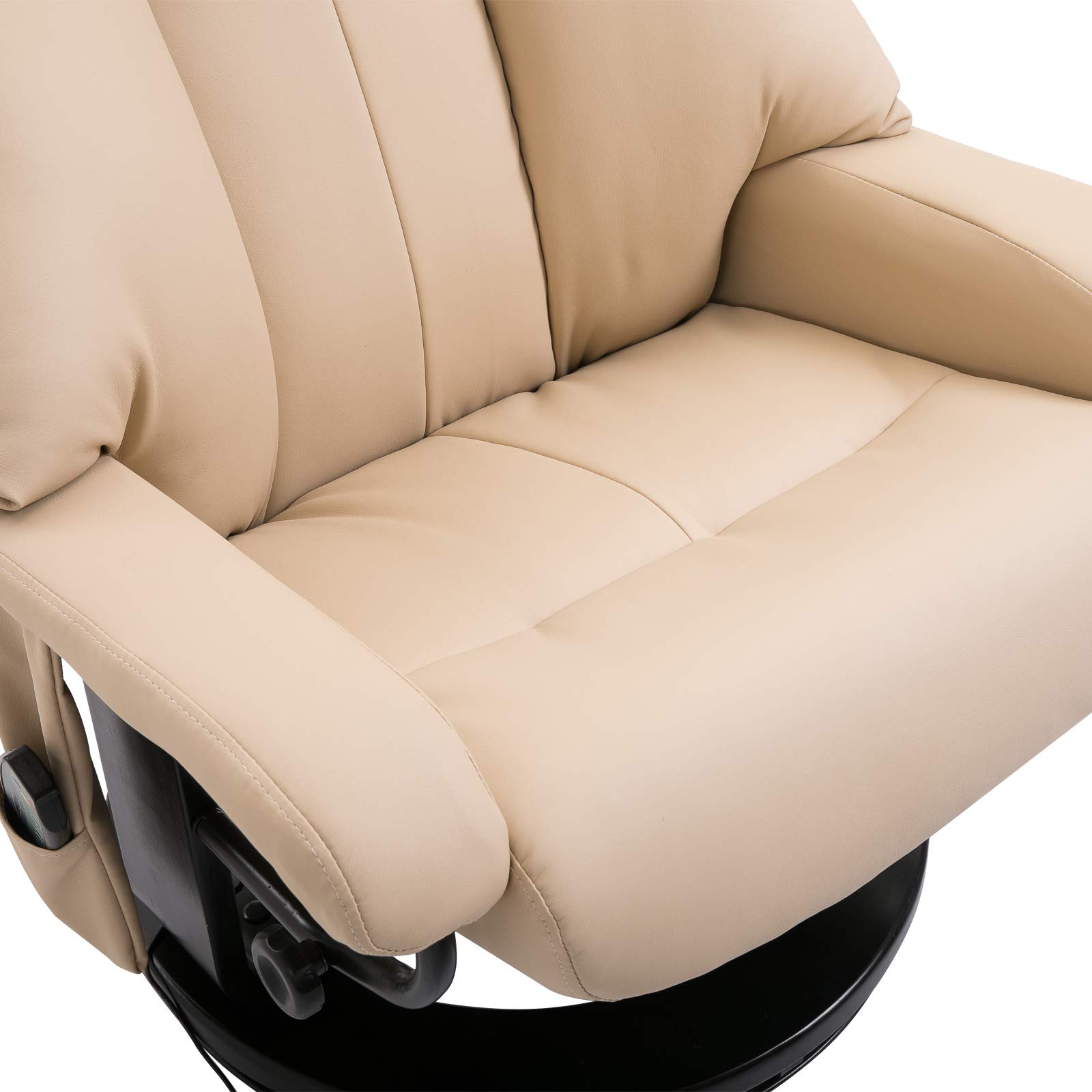 HOMCOM Massage Recliner Chair with Ottoman, 360° Swivel Recliner and Footstool, 10 Point Vibration, PU Leather Reclining Chair with Side Pocket and Remote Control, Beige