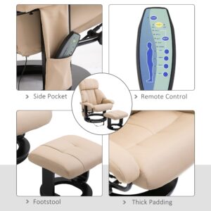 HOMCOM Massage Recliner Chair with Ottoman, 360° Swivel Recliner and Footstool, 10 Point Vibration, PU Leather Reclining Chair with Side Pocket and Remote Control, Beige