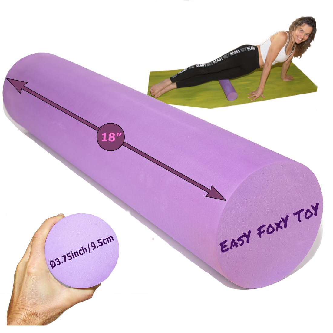 Easy FoxY ToY Small Medium Density EVA Foam Roller for Back & Leg Pain; Sore Muscle Recovery; Trigger Point Body Massage Roller Ø3.75"x18inch for Physical Therapy; Helps as Spine Cracker Stretcher