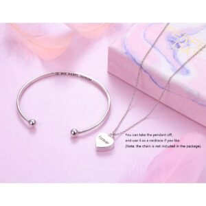 YinShan Cremation Jewelry 925 Sterling Silver Memorial Ashes Keepsake Urn Bangle Bracelet with Heart Drop Pendant Engraved in My Heart Forever (Heart Bracelet without Chain)