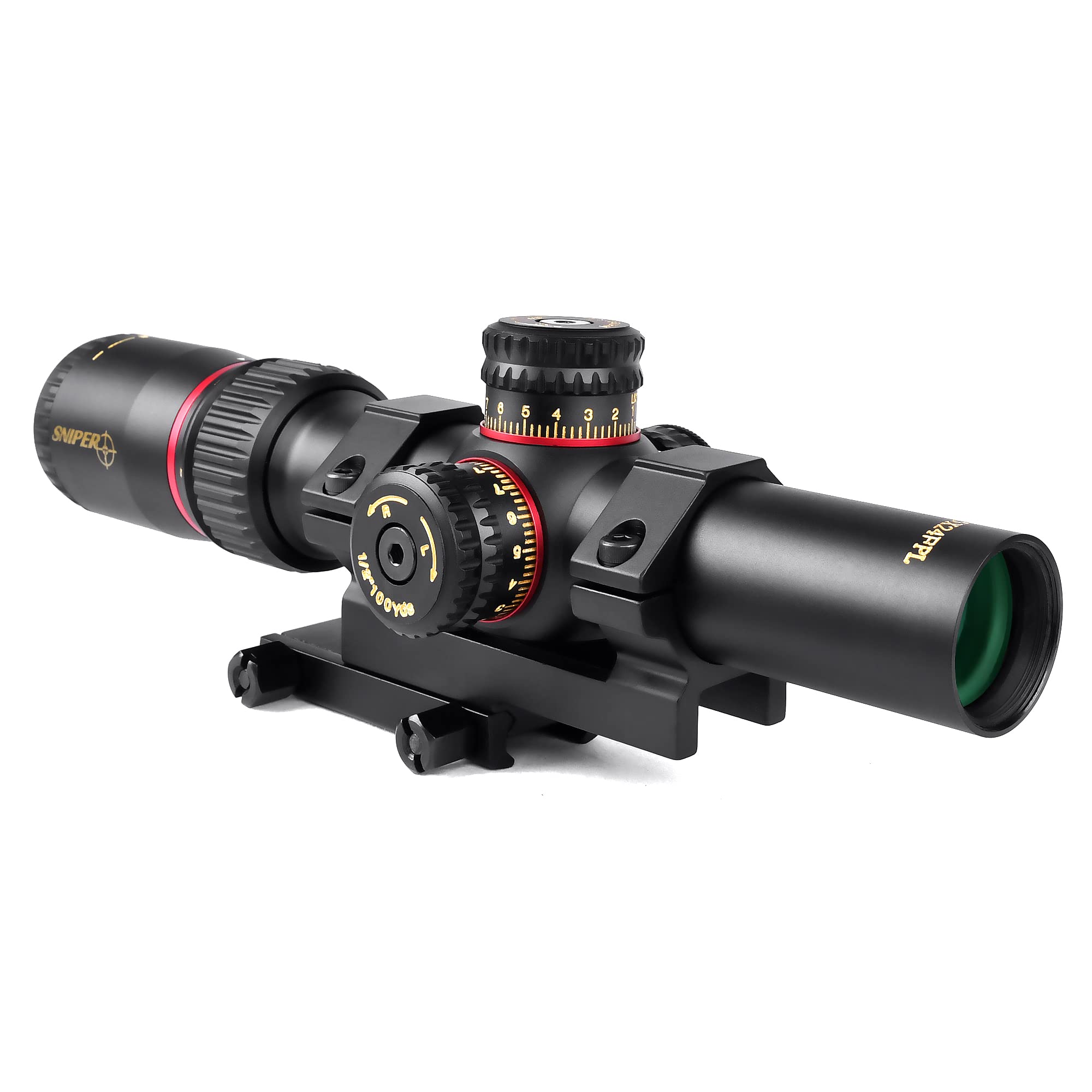 Sniper VT 1-5X24 FFP First Focal Plane LPVO Rifle Scope with Red/Green Illuminated Reticle and Scope Mount