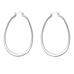 comelyjewel womens 925 sterling silver elegant oval shaped extra large hoop earrings | sterling silver hoop earrings oval, plated polished earrings for women, gifts (silver)