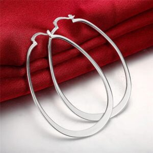 Comelyjewel Womens 925 Sterling Silver Elegant Oval Shaped Extra Large Hoop Earrings | Sterling Silver Hoop Earrings Oval, Plated Polished Earrings For Women, Gifts (Silver)