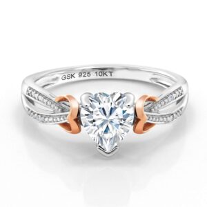 Gem Stone King 925 Silver and 10K Rose Gold 6MM Heart Shape Gemstone Birthstone and Diamond Engagement Ring | Wedding Anniversary Promise Ring For Women | Available In Size 5, 6, 7, 8, 9