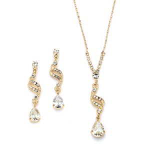 mariell gold cubic zirconia prom jewelry set, necklace & earrings set for weddings, brides, bridesmaids