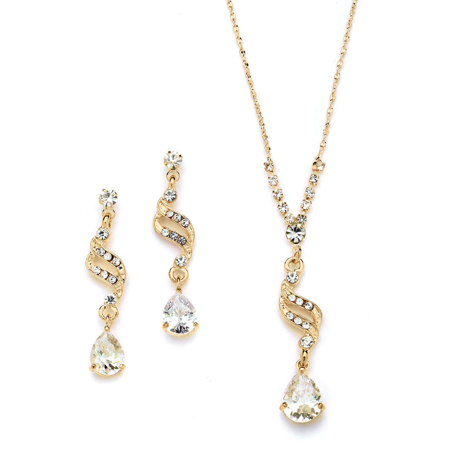 Mariell Gold Cubic Zirconia Prom Jewelry Set, Necklace & Earrings Set for Weddings, Brides, Bridesmaids