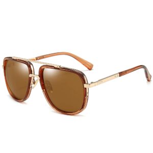 Dollger Oversized Square Aviator Sunglasses for Men Women Retro Pilot Shades Brown Frame Champagne Lens