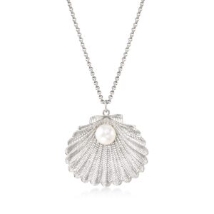 Ross-Simons Italian Cultured Pearl Seashell Pendant Necklace in Sterling Silver. 18 inches