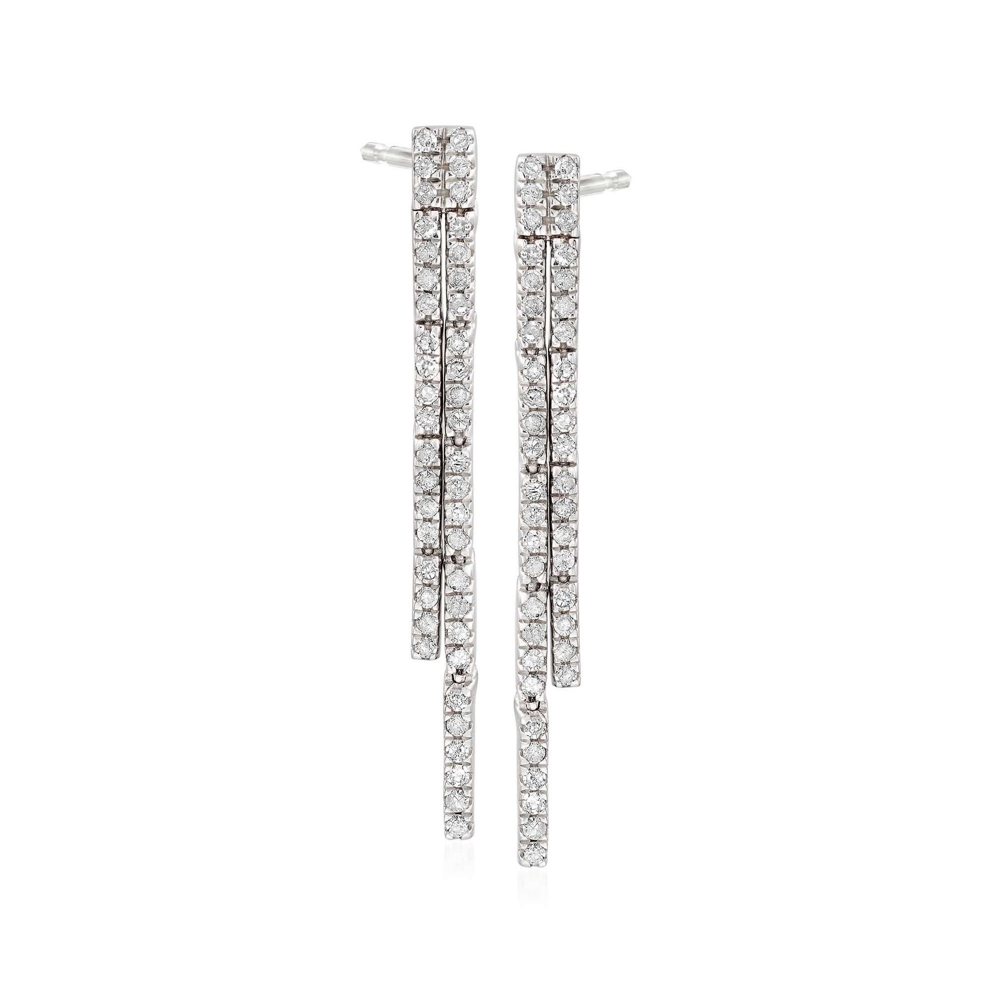 Ross-Simons 0.50 ct. t.w. Diamond 2-Row Linear Drop Earrings in Sterling Silver