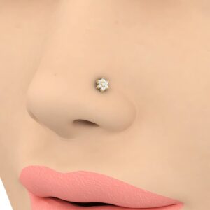 FINEROCK 0.04 Carat Diamond Star Nose Pin Stud in 14K Yellow Gold