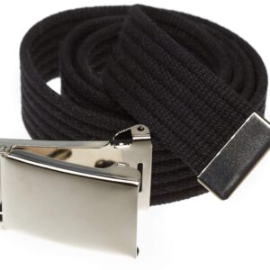 Jackster Belt, 100% Cotton Webbing Canvas Belt with RIBBED Texture, Hi-Polished Silver Flip Top Belt Buckle, Adjustable (Black)