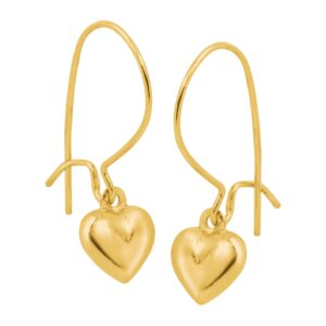 Eternity Gold Puffed Heart Drop Earrings in 14K Yellow Gold