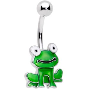 body candy womens 14g 316l stainless steel navel ring piercing green frog belly button ring