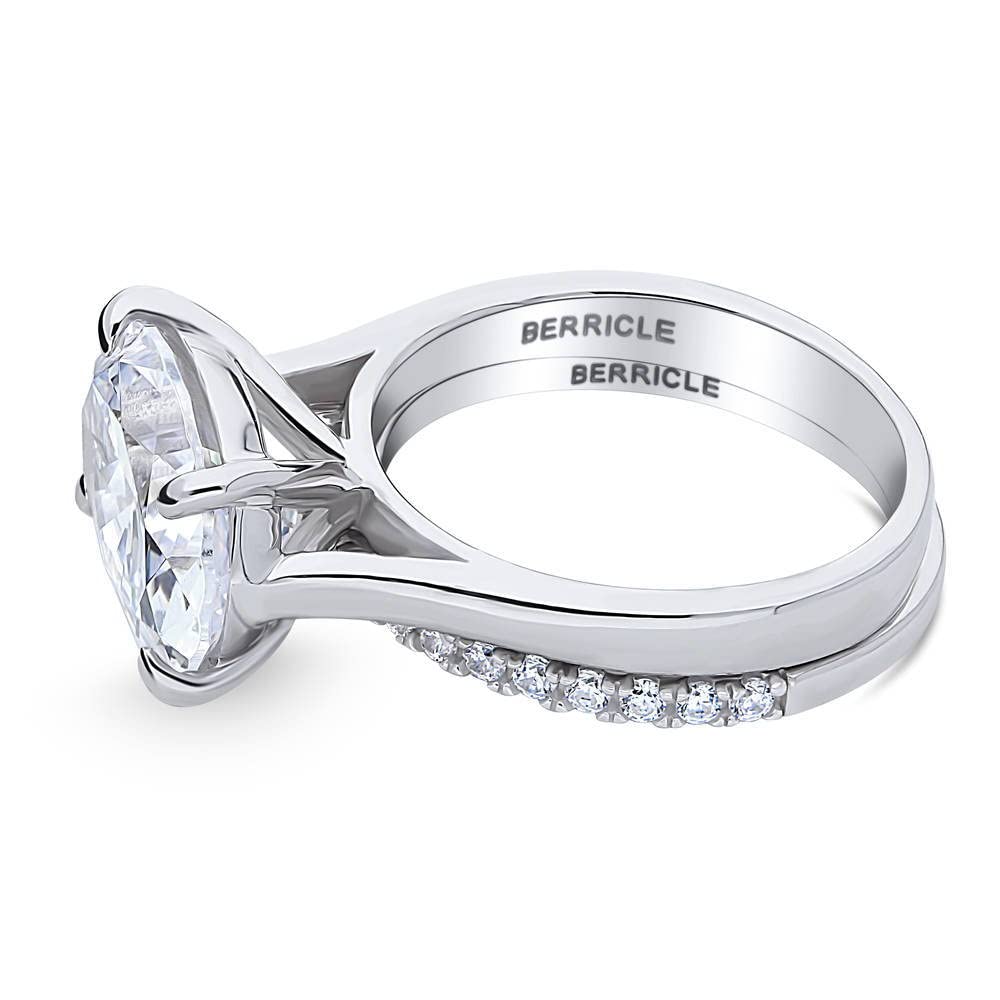 BERRICLE Sterling Silver East-West Wedding Engagement Rings Cubic Zirconia CZ Solitaire Ring Set for Women, Rhodium Plated Size 7