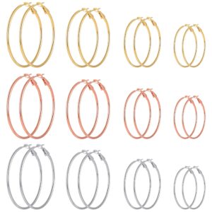 12 Pairs Stainless Steel Hoop Earrings Hypoallergenic Gold Hoops Earrings Set for Women