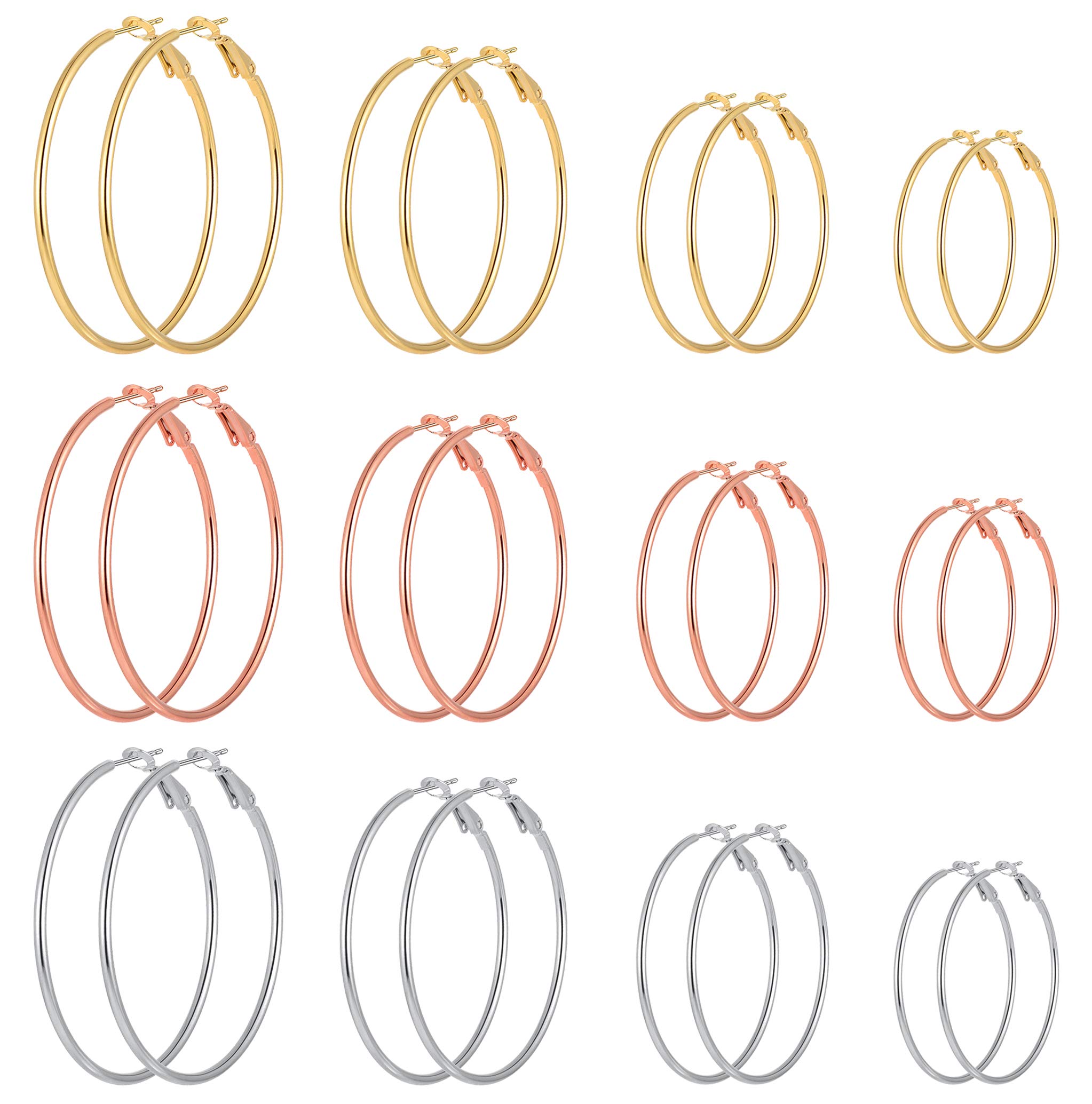 12 Pairs Stainless Steel Hoop Earrings Hypoallergenic Gold Hoops Earrings Set for Women