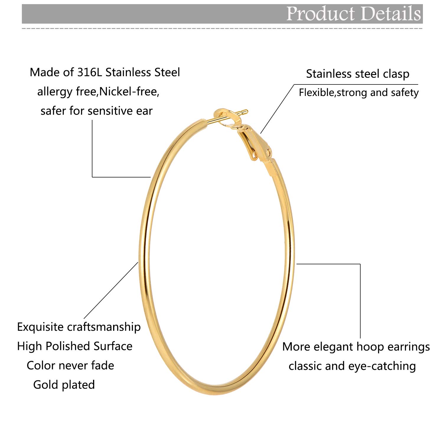 12 Pairs Stainless Steel Hoop Earrings Hypoallergenic Gold Hoops Earrings Set for Women