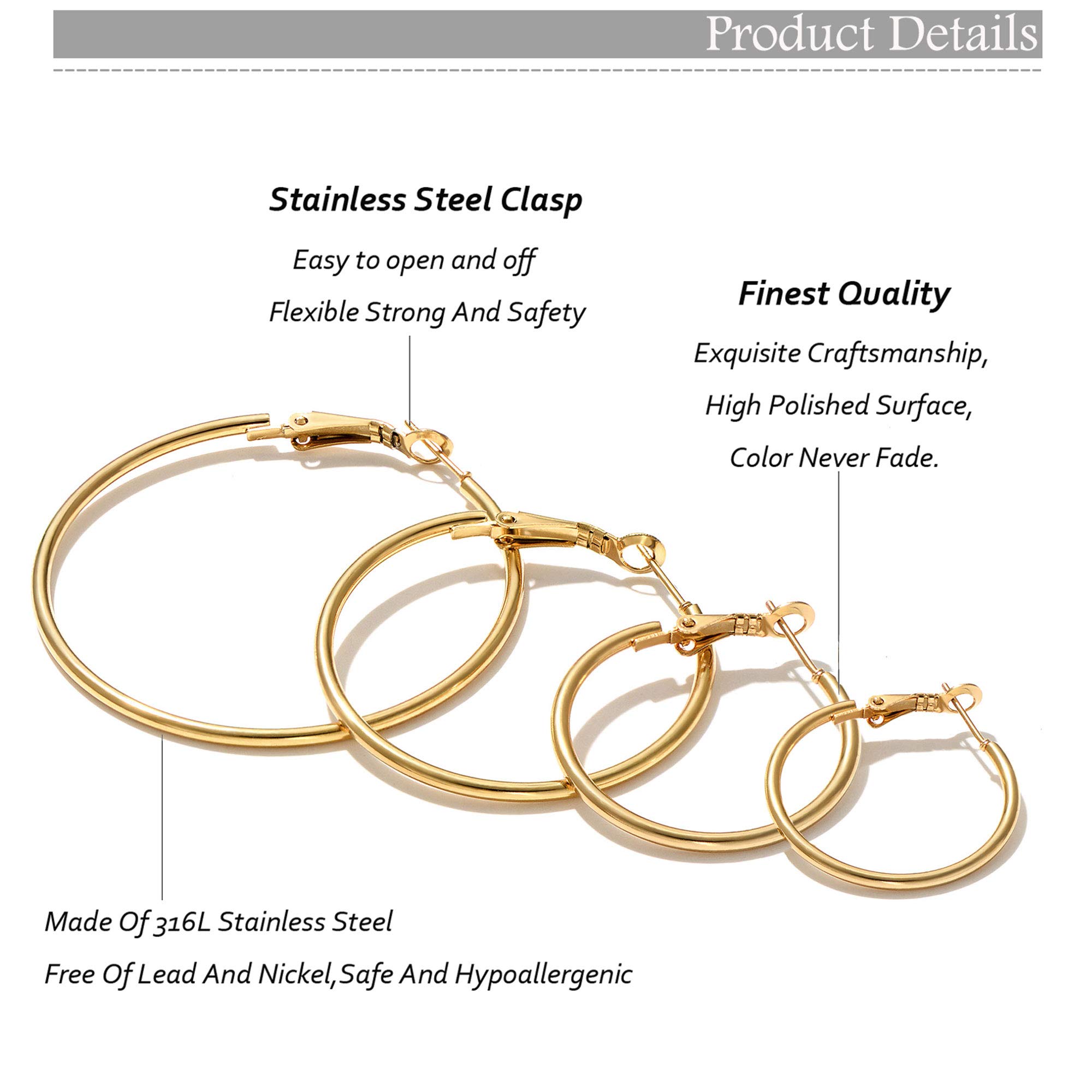 12 Pairs Stainless Steel Hoop Earrings Hypoallergenic Gold Hoops Earrings Set for Women