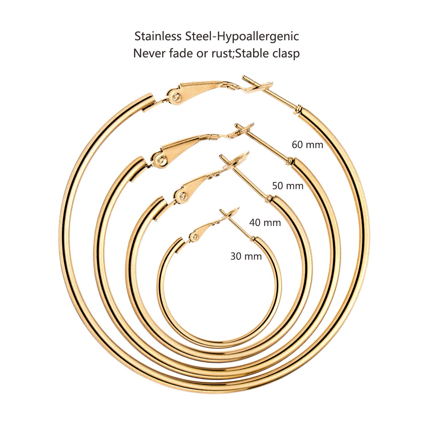 12 Pairs Stainless Steel Hoop Earrings Hypoallergenic Gold Hoops Earrings Set for Women