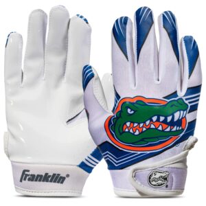 Franklin Sports Youth NCAA Football Receiver Gloves - Receiver Gloves for Kids - NCAA Team Logos and Silicone Palm - Youth Pair - Great for Games & Costumes, Lycra, White