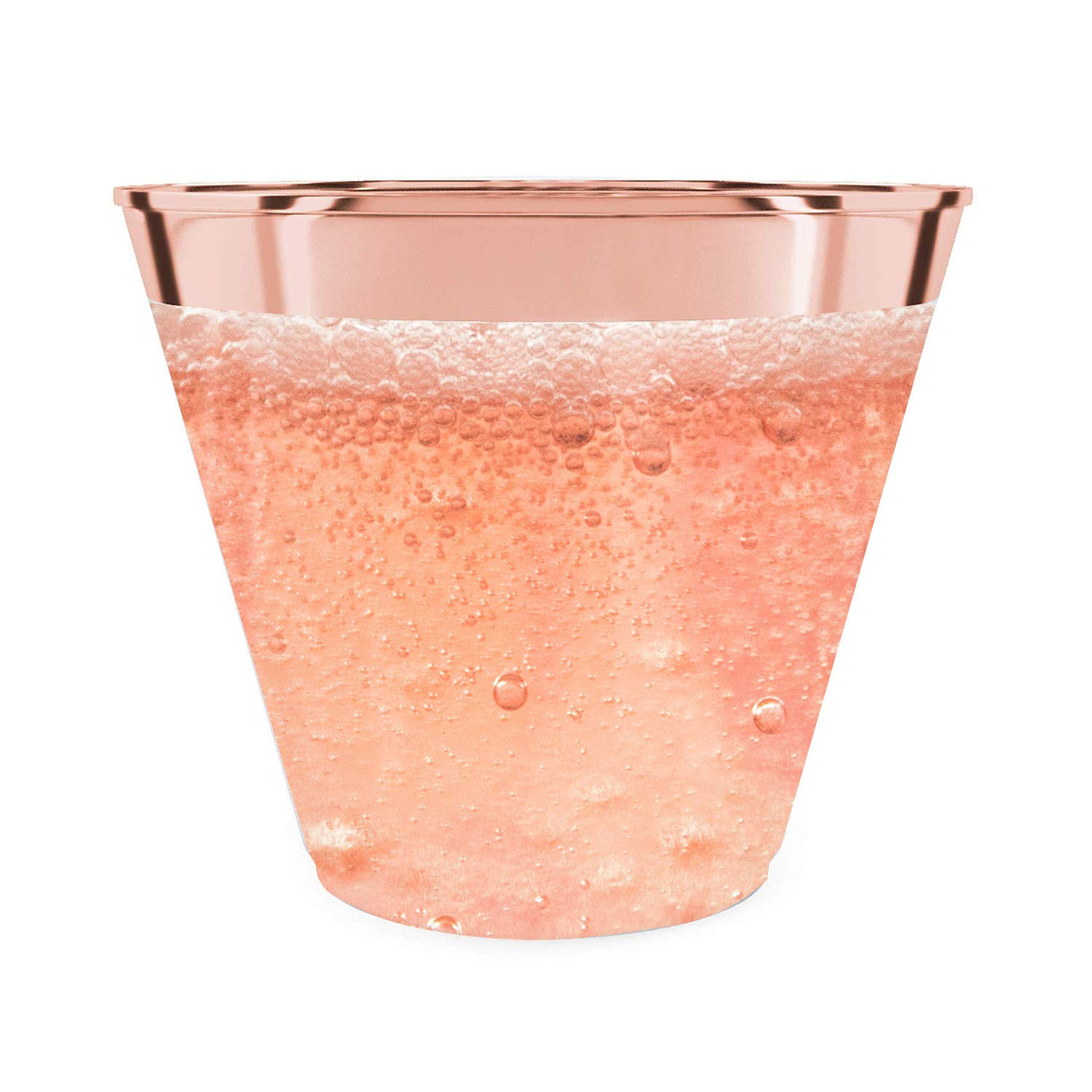 KARRAHOME 50 Rose Gold Cups 9 Oz Rose Gold Plastic Cups Fancy Disposable Wedding Cups Elegant Party Cups with Rose Gold Rim Flexible Party Wedding Rose Gold Plastic Tumblers