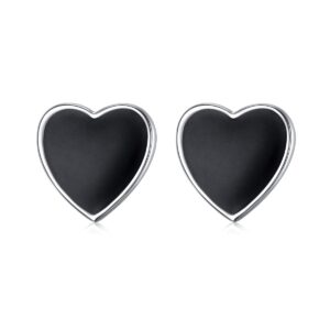 YinShan 925 Sterling Silver Jewelry Black Heart Ear Studs Earrings for Women Gift (heart)