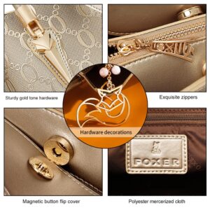 FOXER Designer Chain Pattern Tote Bag with Adjustable Strap and Top Handle - Cow Leather Ladies Handbag with Lock in Gold