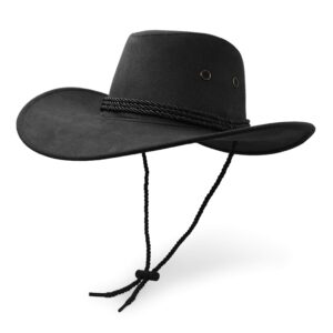 Cowboy Hat, Sun Hat Faux Felt Leather Suede Travel Cap Western Hat Outdoor Sun Protect Black