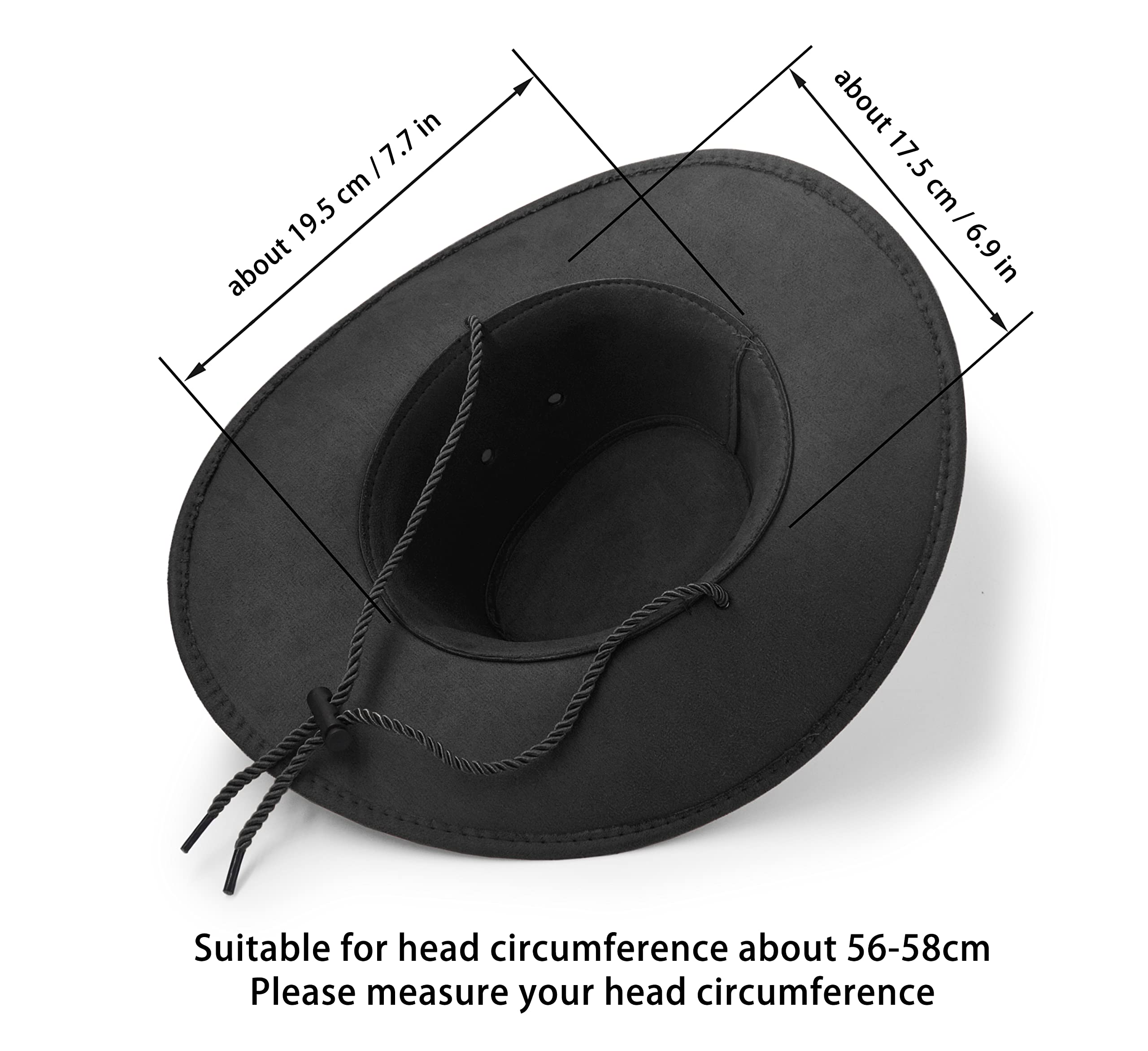 Cowboy Hat, Sun Hat Faux Felt Leather Suede Travel Cap Western Hat Outdoor Sun Protect Black