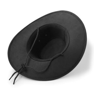 Cowboy Hat, Sun Hat Faux Felt Leather Suede Travel Cap Western Hat Outdoor Sun Protect Black