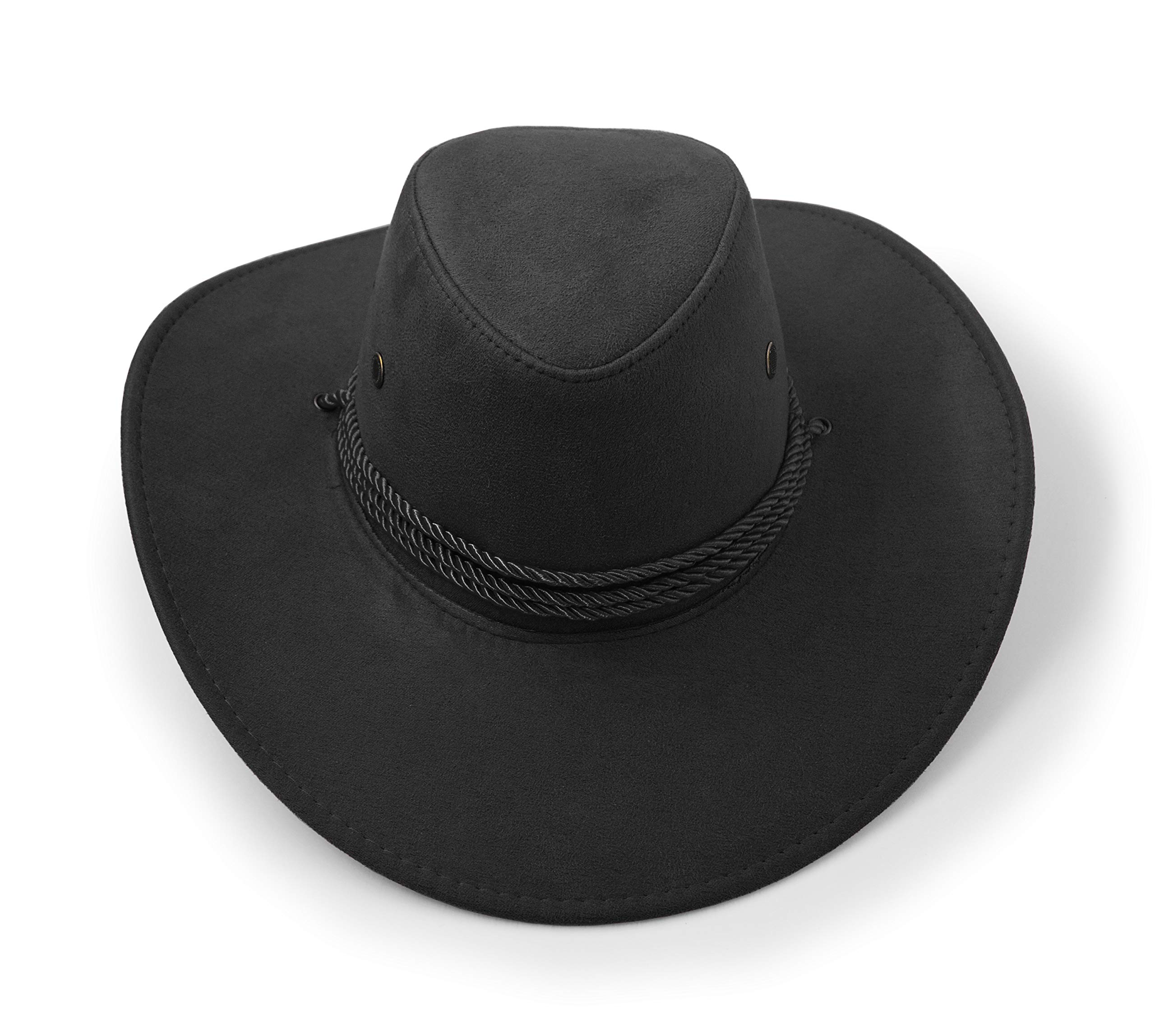 Cowboy Hat, Sun Hat Faux Felt Leather Suede Travel Cap Western Hat Outdoor Sun Protect Black