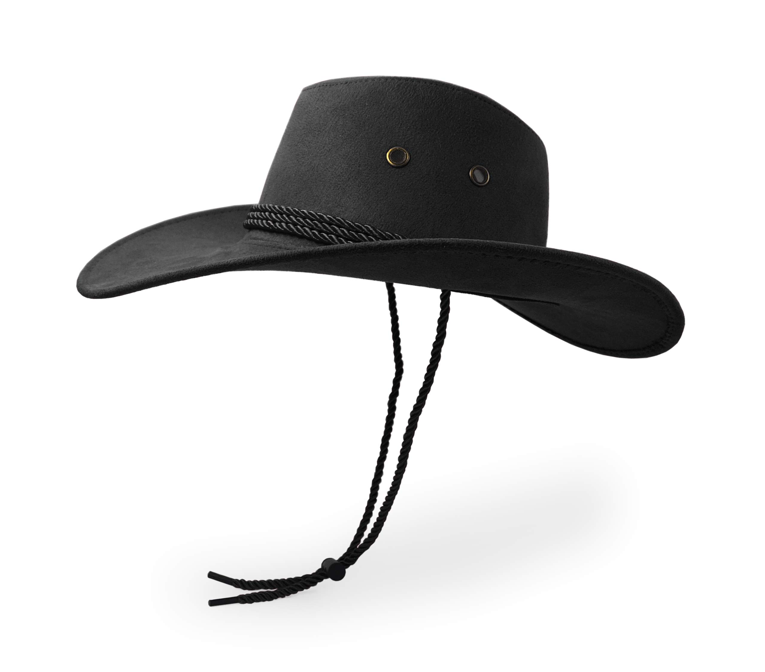 Cowboy Hat, Sun Hat Faux Felt Leather Suede Travel Cap Western Hat Outdoor Sun Protect Black