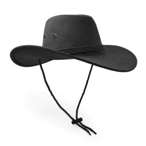 Cowboy Hat, Sun Hat Faux Felt Leather Suede Travel Cap Western Hat Outdoor Sun Protect Black