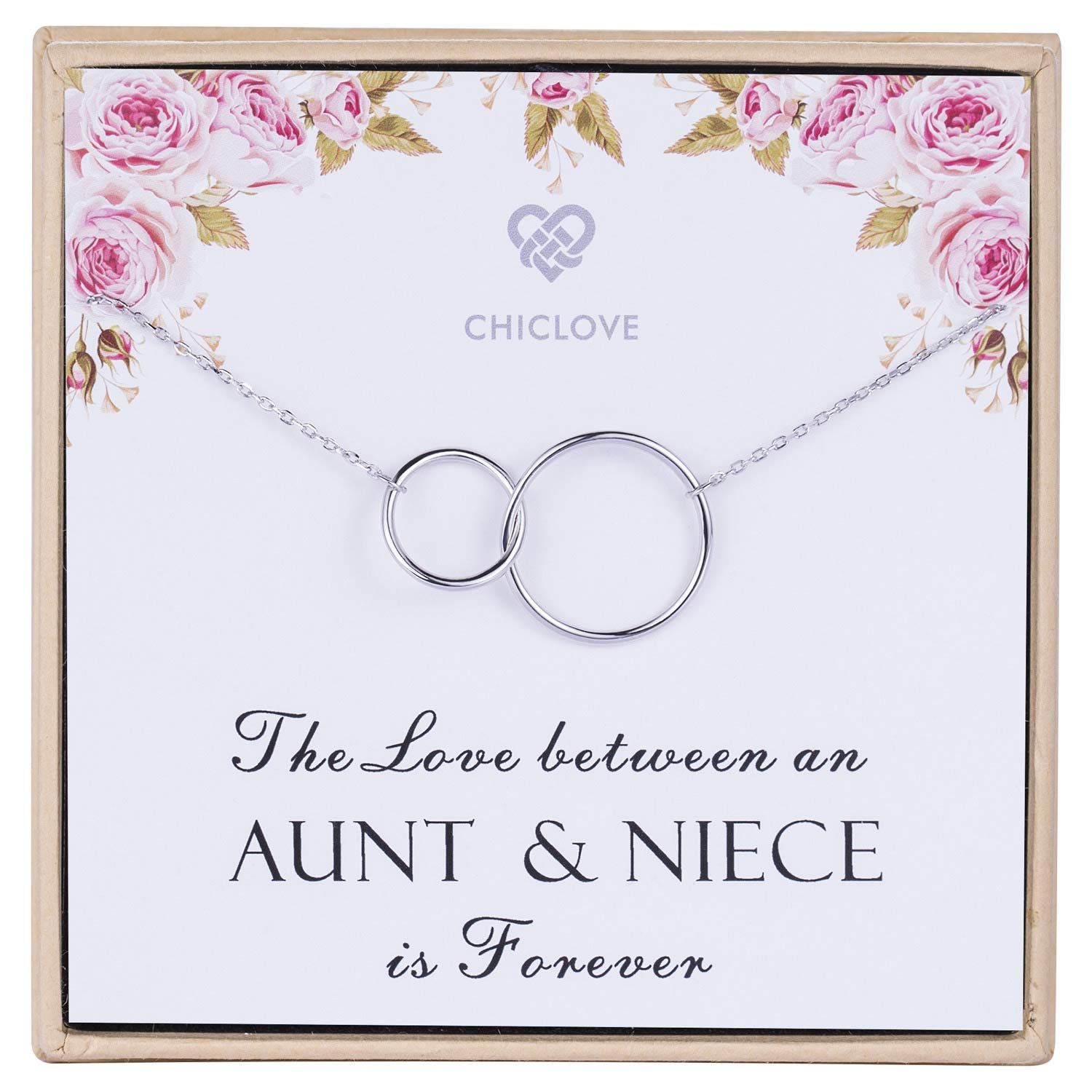 CHICLOVE Aunt and Niece Gift The Love Between Aunt & Niece is Forever Sterling Silver Necklace Aunt Niece Jewelry (aunt gifts from niece)