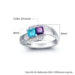 JewelOra Personalized Promise Rings for Her with 2 Simulated Birthstones Name Rings for Couples Wedding Engagement Band (10)