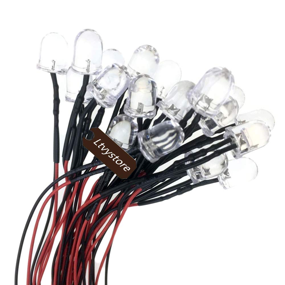 Ltvystore 20Pack 10MM 12V White LED Pre Wired Prewired 7.87 Inch Lamp Light Bulb Prewired Emitting Diode& 20Pack Black 10MM LED Plastic Clip Holder Display Panel (White)