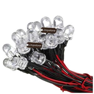 Ltvystore 20Pack 10MM 12V White LED Pre Wired Prewired 7.87 Inch Lamp Light Bulb Prewired Emitting Diode& 20Pack Black 10MM LED Plastic Clip Holder Display Panel (White)