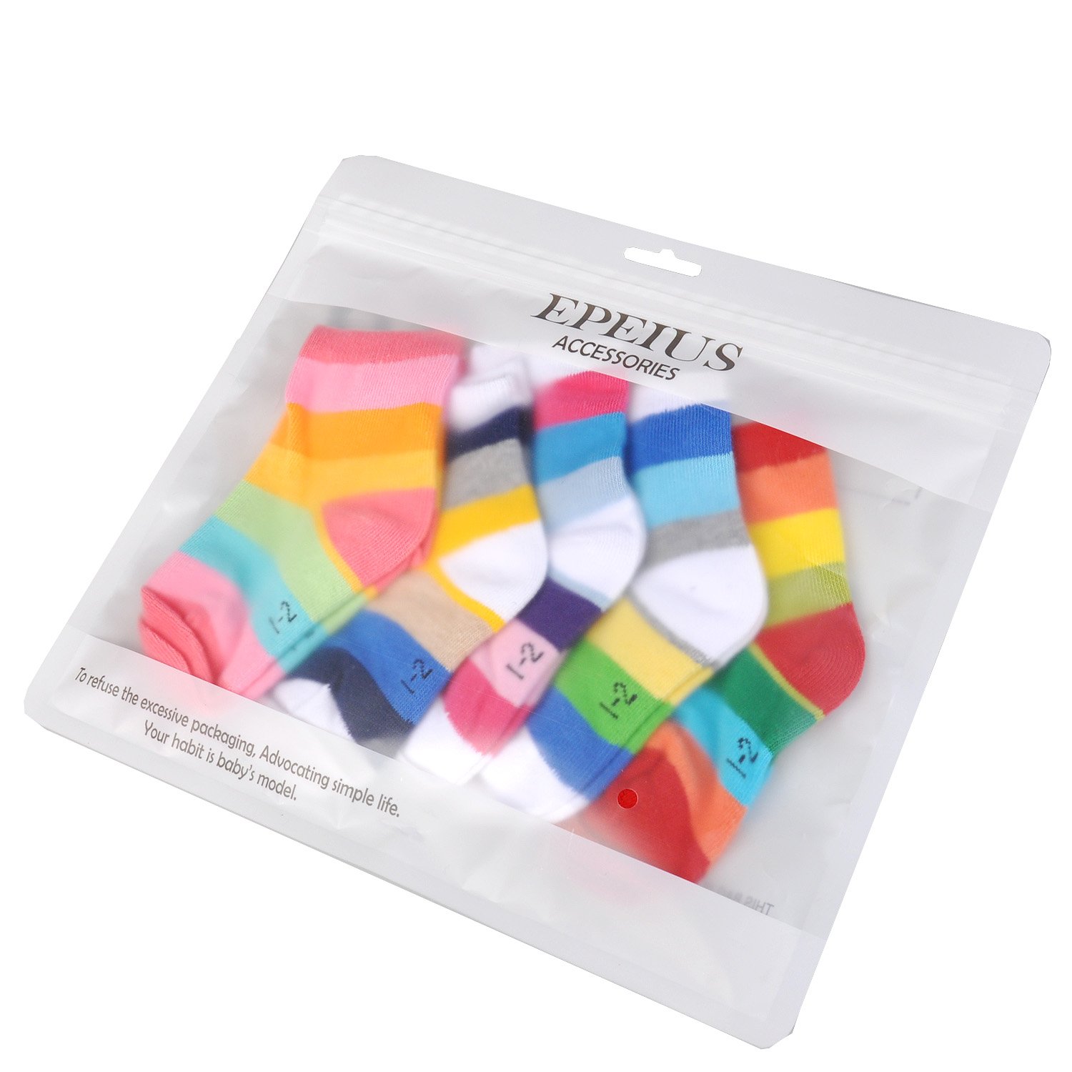 EPEIUS Little Girls' 5 Pack Seamless Rainbow Stripes Crew Socks Kids Girls Cotton Dress Socks for 3-5 Years,Smooth Toes Socks,Shoe Size 8.5-11