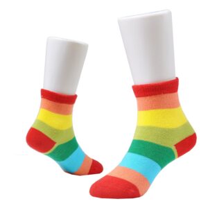 EPEIUS Little Girls' 5 Pack Seamless Rainbow Stripes Crew Socks Kids Girls Cotton Dress Socks for 3-5 Years,Smooth Toes Socks,Shoe Size 8.5-11