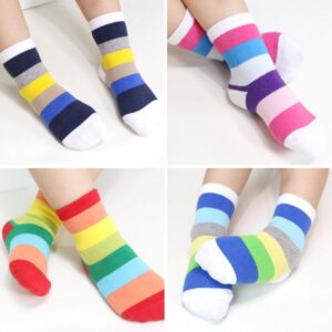 EPEIUS Little Girls' 5 Pack Seamless Rainbow Stripes Crew Socks Kids Girls Cotton Dress Socks for 3-5 Years,Smooth Toes Socks,Shoe Size 8.5-11