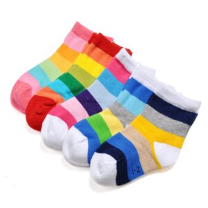 EPEIUS Little Girls' 5 Pack Seamless Rainbow Stripes Crew Socks Kids Girls Cotton Dress Socks for 3-5 Years,Smooth Toes Socks,Shoe Size 8.5-11