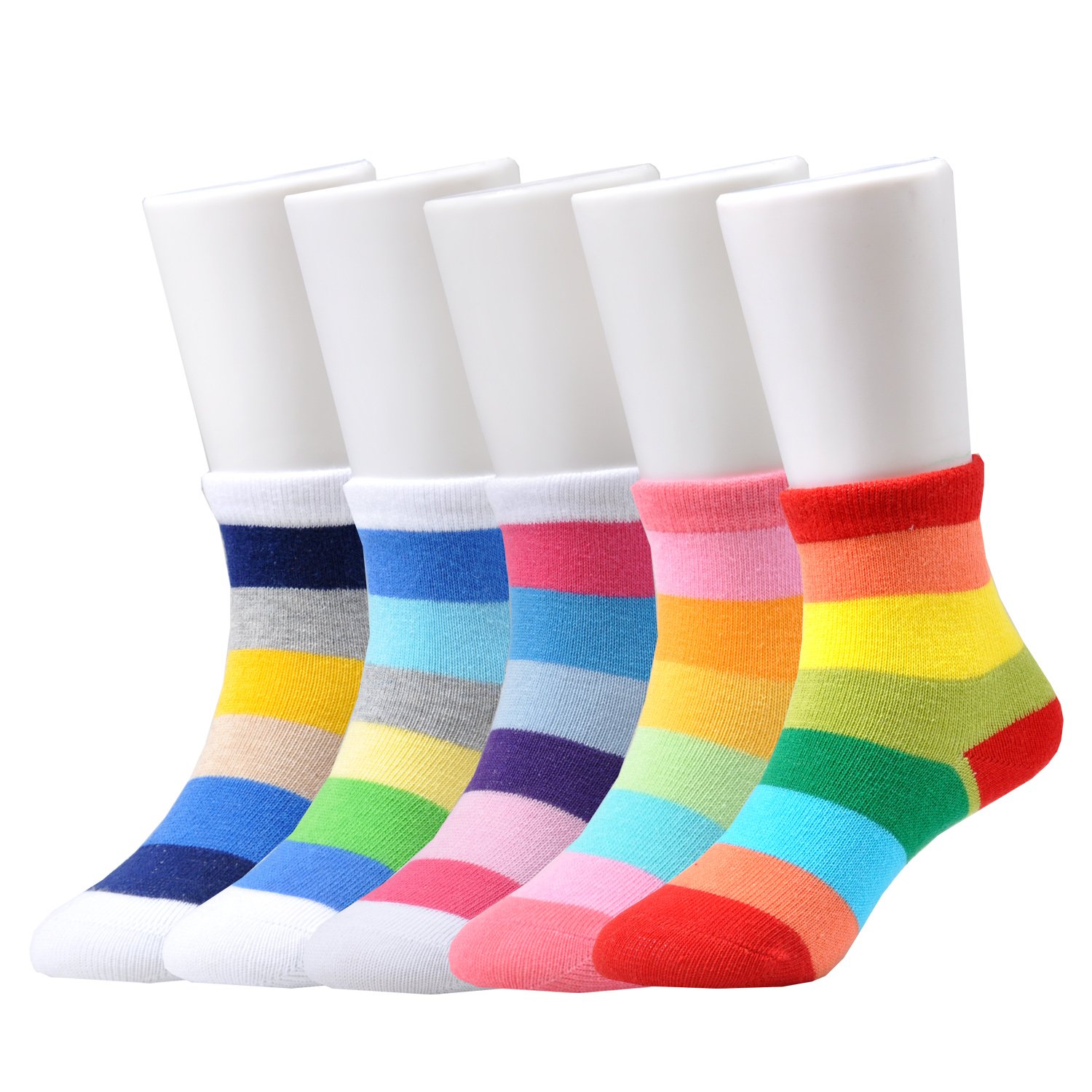 EPEIUS Little Girls' 5 Pack Seamless Rainbow Stripes Crew Socks Kids Girls Cotton Dress Socks for 3-5 Years,Smooth Toes Socks,Shoe Size 8.5-11